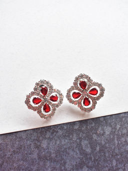 Peach Tassels - Red and Silver Square Ad Earing