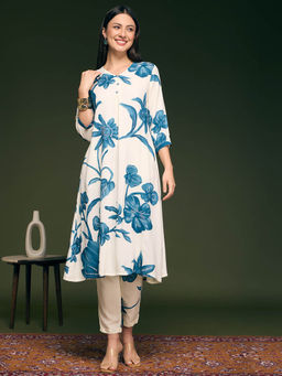 FASHOR - Floral Printed A-Line Co-Ord Set - Off White