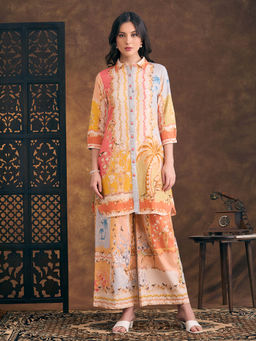 FASHOR - Floral Printed Straight Fit Co-Ord Set - Multi-Color