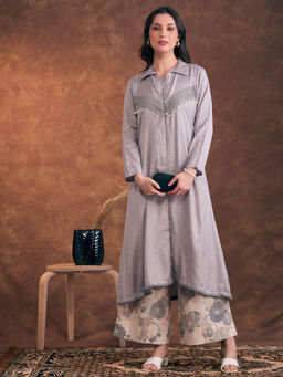 FASHOR - A-Line Kurta Palazzo with Inner- Pink
