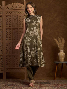 FASHOR - Ethnic Straight Fit Kurta with Pant - Olive Green