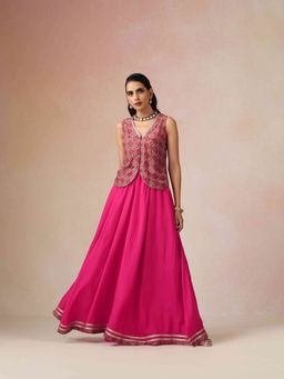 trueBrowns - Pink Print Viscose Top and Skirt