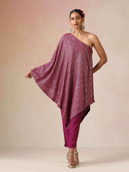 trueBrowns - Magenta Printed Muslin Silk One-Shoulder Top and