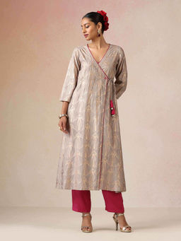 trueBrowns - Grey Printed Angrakha Kurta and pant