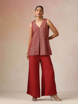 trueBrowns - Red Gold Foil Print Tunic and palazzo