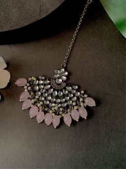 I Jewels - Silver Oxidised Traditional Kundan Pearl Maang Tikka