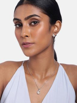 I Jewels - Silver Plated Cubic Zirconia Designer Chain Pendant Necklace Jewellery Set