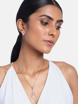 I Jewels - Rose Gold Plated American Diamond CZ Zircon Chain Pendant Necklace Set