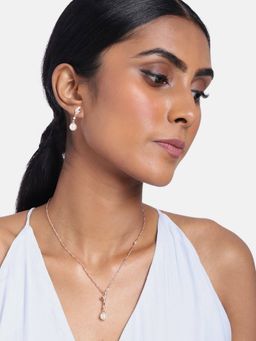 I Jewels - Rose Gold Plated American Diamond CZ Zircon Chain Pendant Necklace Set