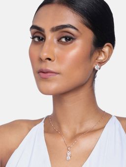 I Jewels - Rose Gold Plated American Diamond CZ Zircon Chain Pendant Necklace Set