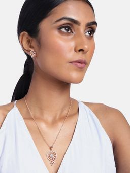 I Jewels - Rose Gold Plated American Diamond CZ Zircon Chain Pendant Necklace Set