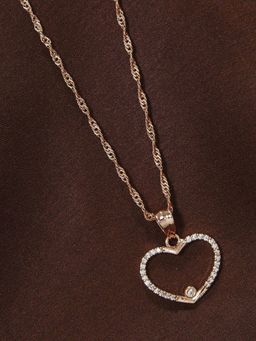 I Jewels - Rose Gold Plated CZ Zircon Heart Chain Pendant Necklace