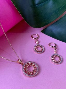 I Jewels - Rose Gold Plated CZ American Diamond Chain Pendant Necklace Set