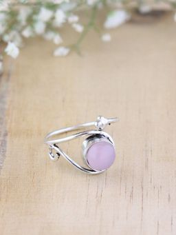 I Jewels - Stylish Silver Plated Pink Stone Adjustable Ring