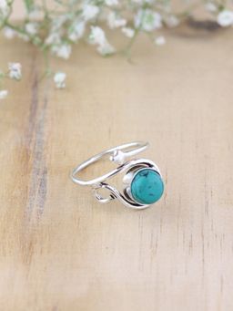 I Jewels - Stylish Silver Plated Sky Blue Stone Adjustable Ring
