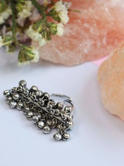 I Jewels - Ethnic Silver Oxidised Adjustable Ring Embellished with Ghungroo