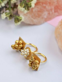 I Jewels - Gold Plated Ethnic Adjustable Brass Ring Embellished with Ghungroo & Pearl