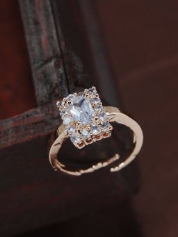 I Jewels - Rose Gold Plated Elegant Classy CZ Crystal Adjustable Designer Ring