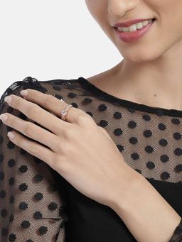 I Jewels - Rose Gold Plated Elegant CZ American Diamond Adjustable Ring