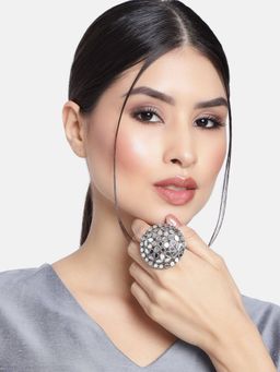 I Jewels - Silver Oxidized Mirror Designer Adjustable Ring