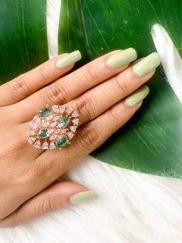 I Jewels - Rose Dazzling Cubic Zirconia Party Bling Statement Adjustable Brass Ring