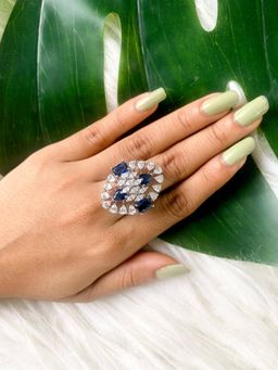 I Jewels - Silver Plated Dazzling Cubic Zirconia Party Bling Statement Adjustable Brass Ring