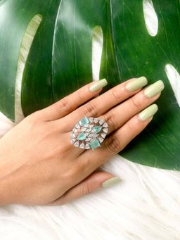 I Jewels - Silver Plated Dazzling Cubic Zirconia Party Bling Statement Adjustable Brass Ring