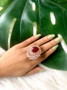 I Jewels - Rose Stylish Latest Fashion Dazzling Stone Cubic Zirconia Brass Adjustable Ring