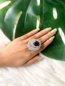 I Jewels - Rose Stylish Latest Fashion Blue Stone Dazzling Cubic Zirconia Brass Adjustable Ring