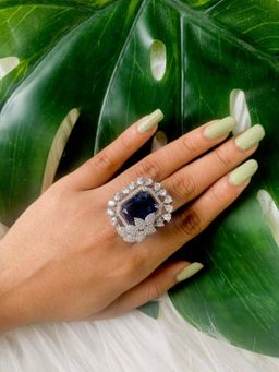 I Jewels - Silver Plated Stylish Latest Fashionable Square Shape Design Adjustable Ring