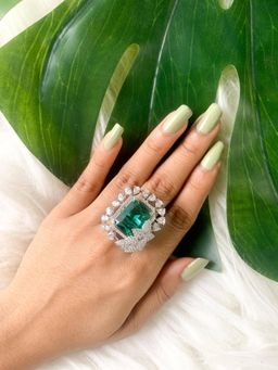 I Jewels - Silver Plated Stylish Latest Fashionable Square Shape Design Adjustable Ring