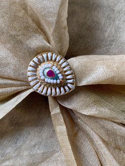 I Jewels - Gold Plated Traditional Kundan & Pearls Teardrop Shape Adjustable Ring