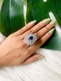 I Jewels - Silver Plated Stylish Latest Fashionable Square Shape Design Adjustable Ring