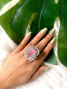 I Jewels - Silver Plated Stylish Latest Fashionable Square Shape Design Adjustable Ring