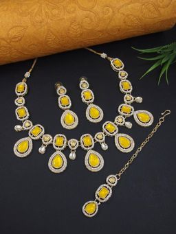 I Jewels - Gold Plated Traditional Kundan & Stone Necklace Jewellery With Earrings & Maang Tikka