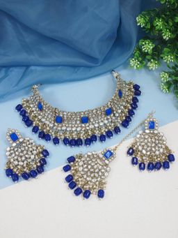 I Jewels - Gold Plated Traditional Pearl Kundan Choker Necklace Jewellery Set