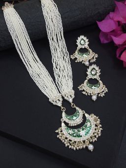 I Jewels - Gold Plated Ethnic Kundan Pearl Studded Long Necklace Set