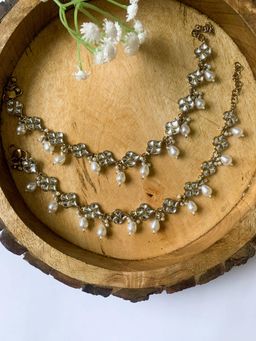 I Jewels - Traditional Gold Plated Adjustable Kundan Pearl Payal Anklets Jewellery