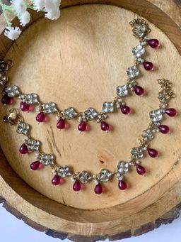 I Jewels - Traditional Gold Plated Adjustable Kundan Pearl Payal Anklets Jewellery