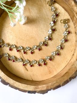 I Jewels - Traditional Gold Plated Adjustable Kundan Pearl Payal Anklets Jewellery