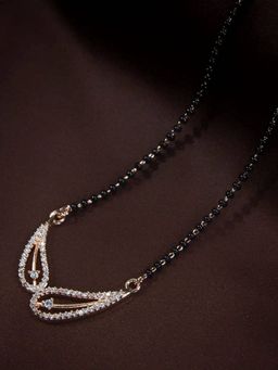 I Jewels - Traditional Single Line Pendant With Black Bead Chain Mangalsutra