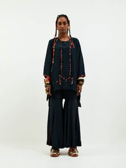 Aseem Kapoor - Navy Blue Mitra Short Kurta with Sharara (Set of 2)