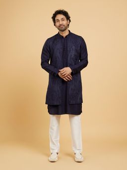 Twamev - Dark Blue Elegance Kurta Jacket Pant for Men (Set of 3)