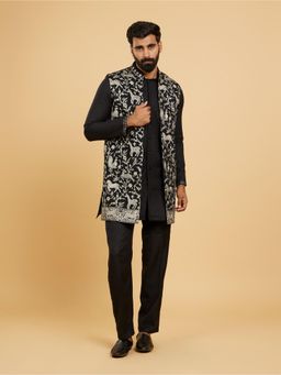 Twamev - Black Festive Kurta Jacket Pant for Men (Set of 3)