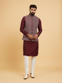 Twamev - Regal Wine Kurta Jacket Churidar for Men (Set of 3)