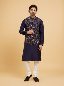 Twamev - Elegant Dark Blue Kurta Jacket Churidar for Men (Set of 3)