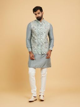 Twamev - Light Mid Grey Delight Kurta Jacket Churidar for Men (Set of 3)