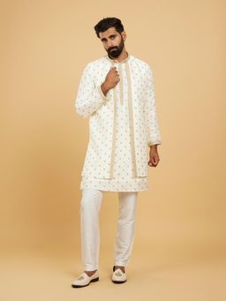 Twamev - Cream Glow Kurta Jacket Pant for Men (Set of 3)