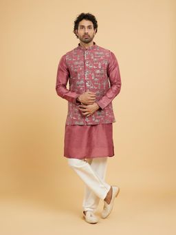 Twamev - Dusty Pink Ensemble Kurta Jacket Pant for Men (Set of 3)