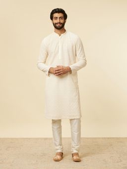 Twamev - Cream Self Patterned Kurta Churidar for Men (Set of 2)